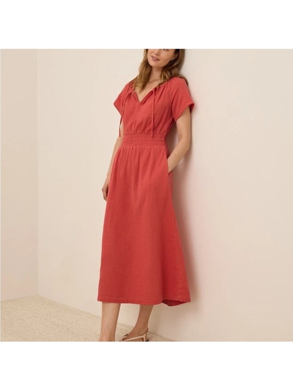PACT Women's Kumquat Coastal Double Gauze Boho Midi Dress Size SMALL - Picture 3 of 6